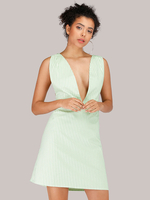 Sommerkleid Hellgrün V-Ausschnitt Rückenfreie Streifen Muster Baumwolle Strandkleid