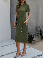 Sommerkleid Jewel Neck Kurzarm Tiefgraues Strandkleid