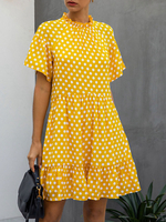 Sommerkleid Jewel Neck Polka Dot Yellow Beach Kleid