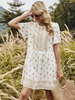 Sommerkleid Jewel Neck Printed Pattern Plissee Stretch Weiß Knielanges Strandkleid