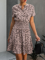 Sommerkleid Jewel Neck Printed Pink Beach Kleid