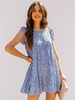 Sommerkleid Jewel Neck Printed Rüschen Layered Blue Knielanges Strandkleid