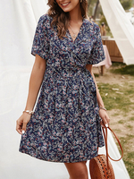 Sommerkleid Kurzarm-Wickelkleid mit V-Ausschnitt