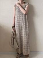 Sommerkleid Licht Aprikose Juwelenhals-Polyester-Strandkleid
