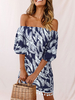 Sommerkleid Off The Shoulder Leaf Bedruckte Quasten Beach Dress