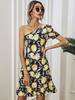 Sommerkleid One-Shoulder Furits Gedrucktes Muster Gelbes Kurzes Strandkleid