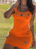 Sommerkleid Orange Träger Hals Ärmelloses Color Block Polyester Bodycon Strandkleid