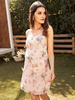 Sommerkleid Pink Cowl Neck Plissee Blumendruck Muster Polyester Beach Midi Kleid