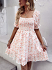 Sommerkleid Pink Square Neck Bedrucktes Polyester-Strandkleid