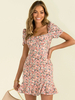 Sommerkleid Pink Square Neck Bedrucktes Strandkleid aus Polyester