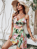 Sommerkleid Pink Straps Neck Blumendruck Polyester Strandkleid