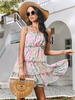 Sommerkleid Pink Straps Neck Rüschen Floral bedrucktes Midi-Strandkleid aus Polyester