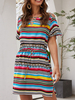 Sommerkleid Rainbow Stripe Open Shoulder Kurzes Strandkleid