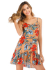 Sommerkleid Riemen Hals Blumenmuster Khaki Summer Beach Kleid