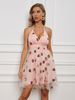 Sommerkleid ärmelloses rückenfreies rosa Mini-Tüll-Sommerstrandkleid mit V-Ausschnitt