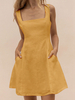 Sommerkleid Ärmelloses Strandkleid mit quadratischem Ausschnitt und Taschen