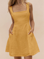 Sommerkleid Ärmelloses Strandkleid mit quadratischem Ausschnitt und Taschen