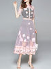 Sommerkleid Rosa Turndown Kragen Plissee Blumendruck Polyester Strandkleid