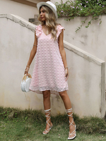 Sommerkleid Rosa V-Ausschnitt Ärmellose Applikation Polyester Knielanges Strandkleid
