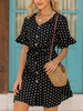 Sommerkleid Schwarzes Polka Dot Chiffon Strandkleid mit V-Ausschnitt