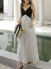 Sommerkleid Schwarzes ärmelloses Strandkleid aus Polyester Maxikleid
