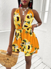 Sommerkleid Sonnenblume Halfter Gelb V-Ausschnitt Polyester Strandkleid