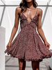 Sommerkleid Spaghetti Mahagoni V-Ausschnitt Rüschen Bedrucktes Polyester Beach Dress