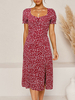 Sommerkleid Square Neck Split Ditsy Blumendruck Strandkleid