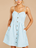 Sommerkleid Streifen Button Up rückenfreies kurzes Strandkleid mit Taschen