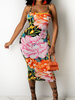 Sommerkleid Träger Hals Blumendruck Gelb Long Beach Kleid