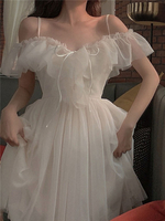 Sommerkleid Träger Hals Ärmellos Polyester Weißes Midi Strandkleid