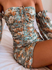 Sommerkleid trägerlos Blumendruck Muster plissiert rückenfrei hell himmelblau Strandkleid Midikleid