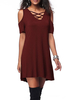Sommerkleid U-Ausschnitt Burgendy Loose Cut Out Offene Schulter Strandkleid Kurzes Kleid