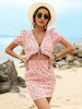 Sommerkleid V-Ausschnitt Blumendruck Ausschnitt Layered Pink Extra Short Beach Dress