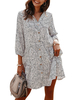 Sommerkleid V-Ausschnitt Blumendruck Button Up Kurzes Strandkleid