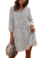 Sommerkleid V-Ausschnitt Blumendruck Button Up Kurzes Strandkleid