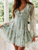Sommerkleid V-Ausschnitt Blumendruck Chiffon Schnür Strandkleid