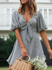 Sommerkleid V-Ausschnitt Gedruckt Schwarz Kurzarm Polyester Beach Dress