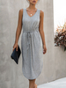 Sommerkleid V-Ausschnitt Hellgrau Street Wear Strandkleid