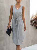 Sommerkleid V-Ausschnitt Hellgrau Street Wear Strandkleid