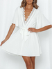 Sommerkleid V-Ausschnitt Kleines weißes Kleid Spitzeneinsatz-Sommerkleider