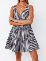 Sommerkleid V-Ausschnitt Oversized Schwarz Streifen Muster Kurzes Strandkleid