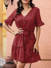 Sommerkleid V-Ausschnitt Polka Dot Button Beach Kleid