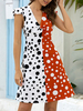 Sommerkleid V-Ausschnitt Polka Dot zweifarbiges kurzes Strandkleid