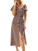 Sommerkleid V-Ausschnitt Rüschen Button Up Strandkleid