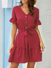 Sommerkleid V-Ausschnitt Schnürung Layered Burgund Short Beach Dress