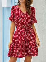 Sommerkleid V-Ausschnitt Schnürung Layered Burgund Short Beach Dress