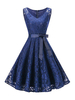 Sommerkleid V-Neck Sleeveless Bögen Dunkler Navy Polyester Spitze Strand Midi Kleid