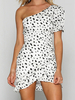 Sommerkleid Weiß One Shoulder Puff Sleeve Bedrucktes Strandkleid