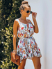 Sommerkleid Weiße Träger Hals Blumendruck Muster Kurzes Strandkleid